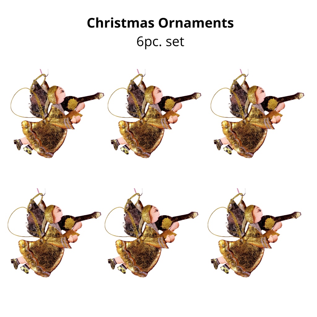 Set of 6pc Tins & Wire Gold Angel Christmas Ornaments for Xmas Tree Ornaments Hanging Decor