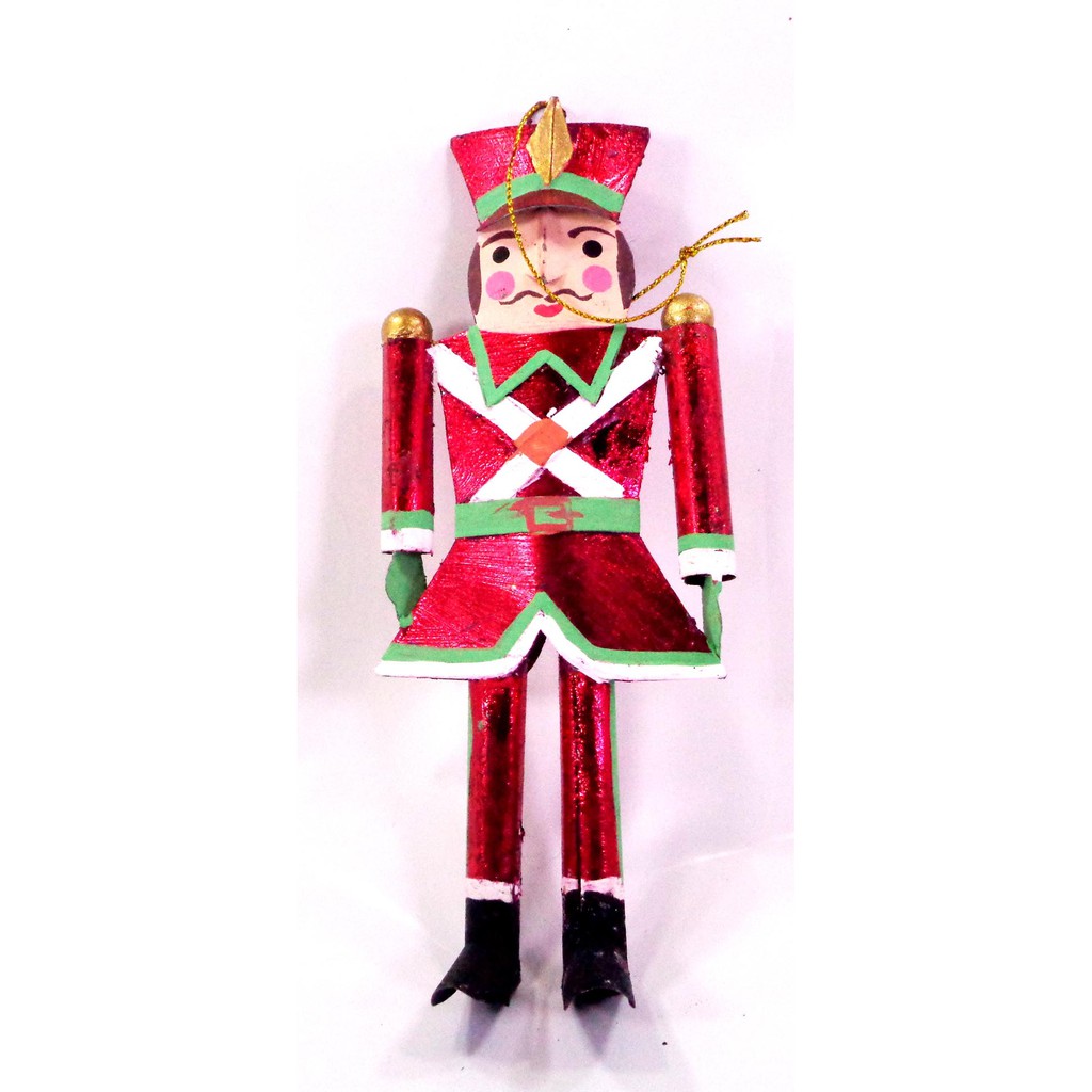 Set of 6pc Tins & Wire Red Nutcracker Soldier Christmas Ornaments for Xmas Tree Hanging Decor