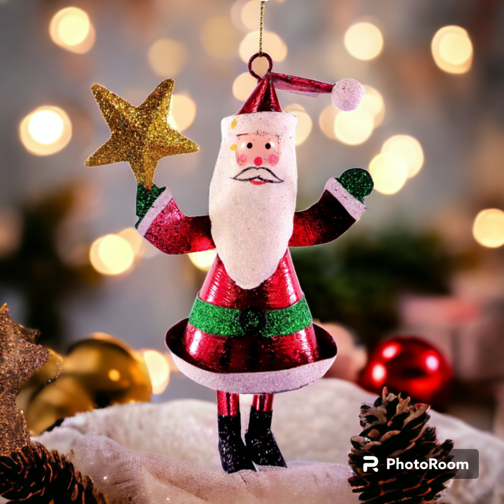 Santa Claus with Star Christmas Ornaments 6pc Set for Christmas Tree Decor 6"