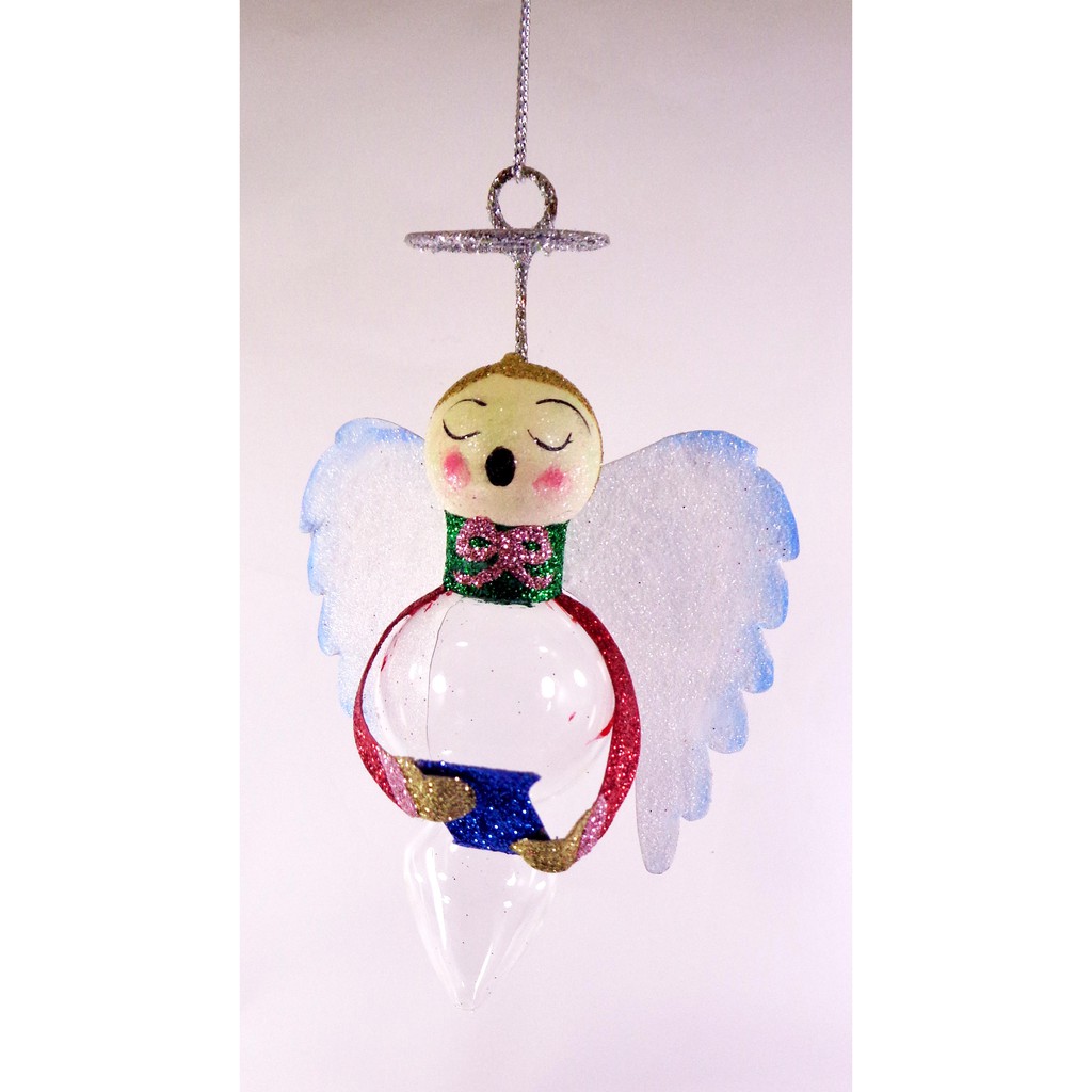 Set of 6pc Tins & Wire Angel with Glass Christmas Ornaments for Xmas Tree Ornaments Hanging