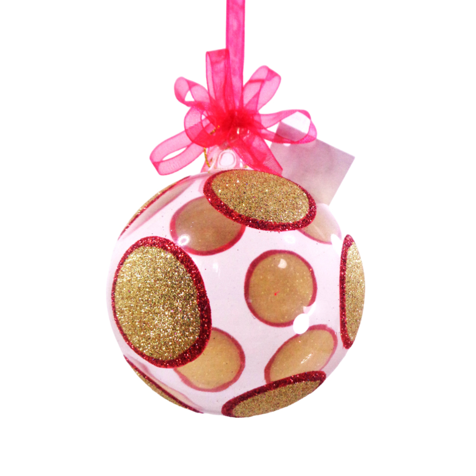 Glass Christmas Balls Ornaments Gold Polkadots Glitter 6pc Set for Xmas Tree Decor