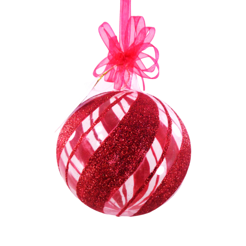 Glass Christmas Ornaments Ball with Red Glitter Swirl for Xmas Tree Decor
