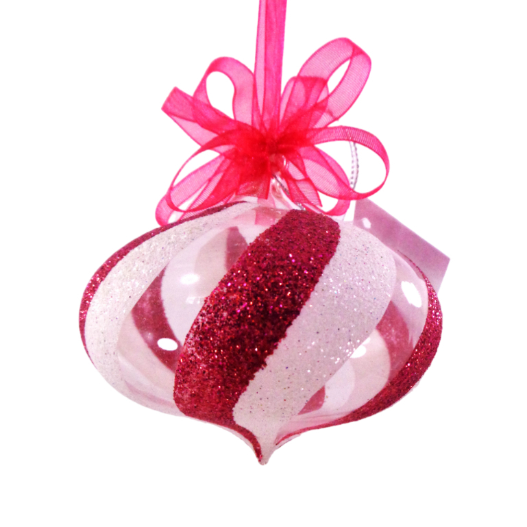 Glass Christmas Ornaments Trumpo Red & White Glitter 6pc Set for Xmas Tree Decor