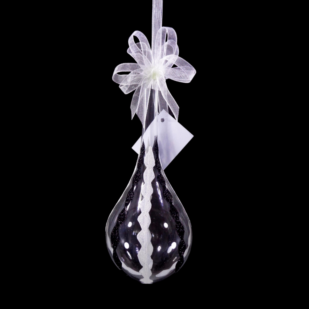 Glass Christmas Ornaments Drop Black & White Diamond Glitter Design for Xmas Tree Decor