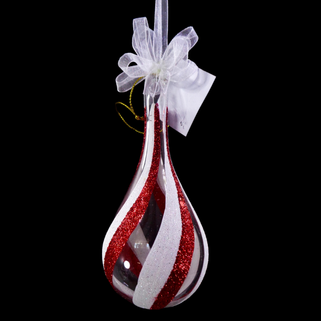 Glass Christmas Ornaments Drop Red & White Glitter Swirl for Xmas Tree Decor