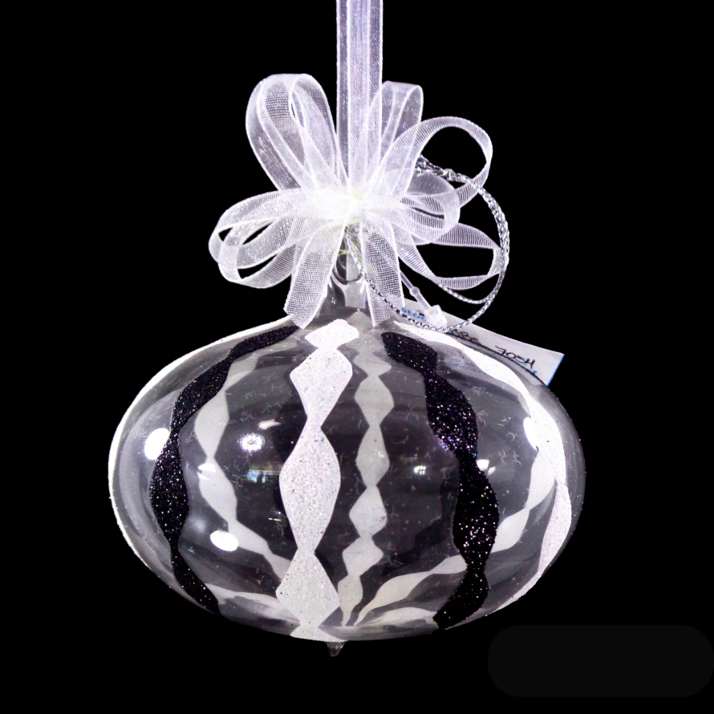 Glass Christmas Ornaments Trumpo Black & White Diamond Glitter for Xmas Tree Decor
