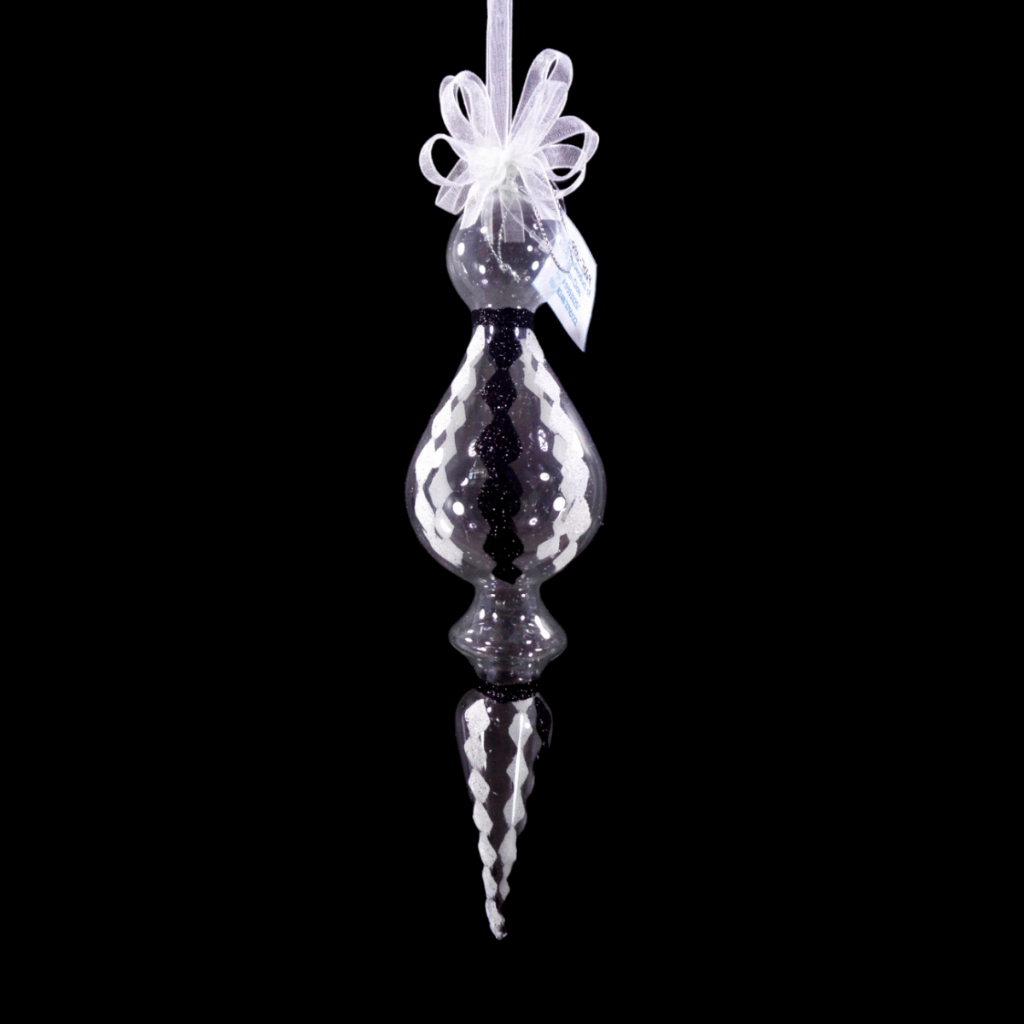 Glass Christmas Elongated Ornaments Black & White Diamond Glitter for Xmas Tree Decor