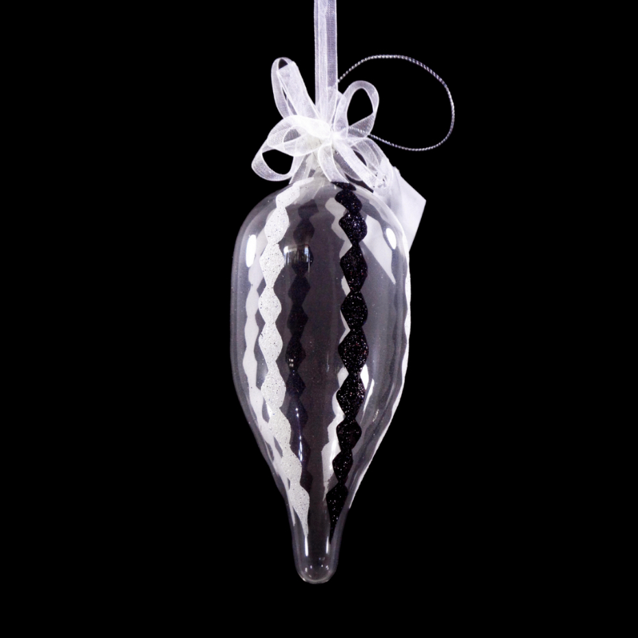 Glass Christmas Ornaments Black & White Oblong Diamond Glitter for Xmas Tree Decor
