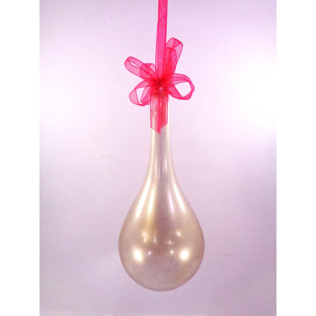 Set of 6pc Colored Gold Glass Christmas Drops Ornaments w/ Organza Red Ribbon for Xmas Tree Hanging