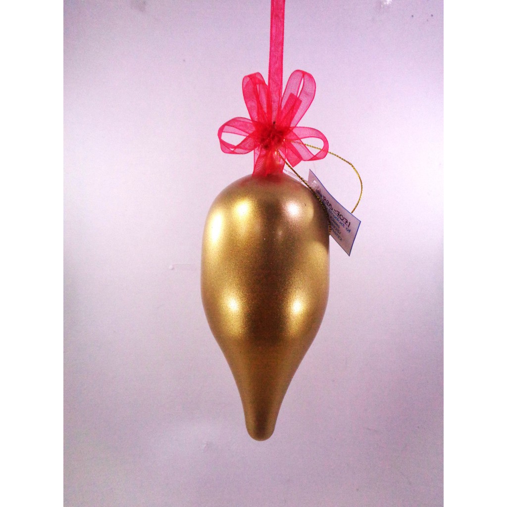 Set of 6pc Colored Gold Glass Christmas Oblong Ornaments with Organza Ribbon for Xmas Tree Hanging