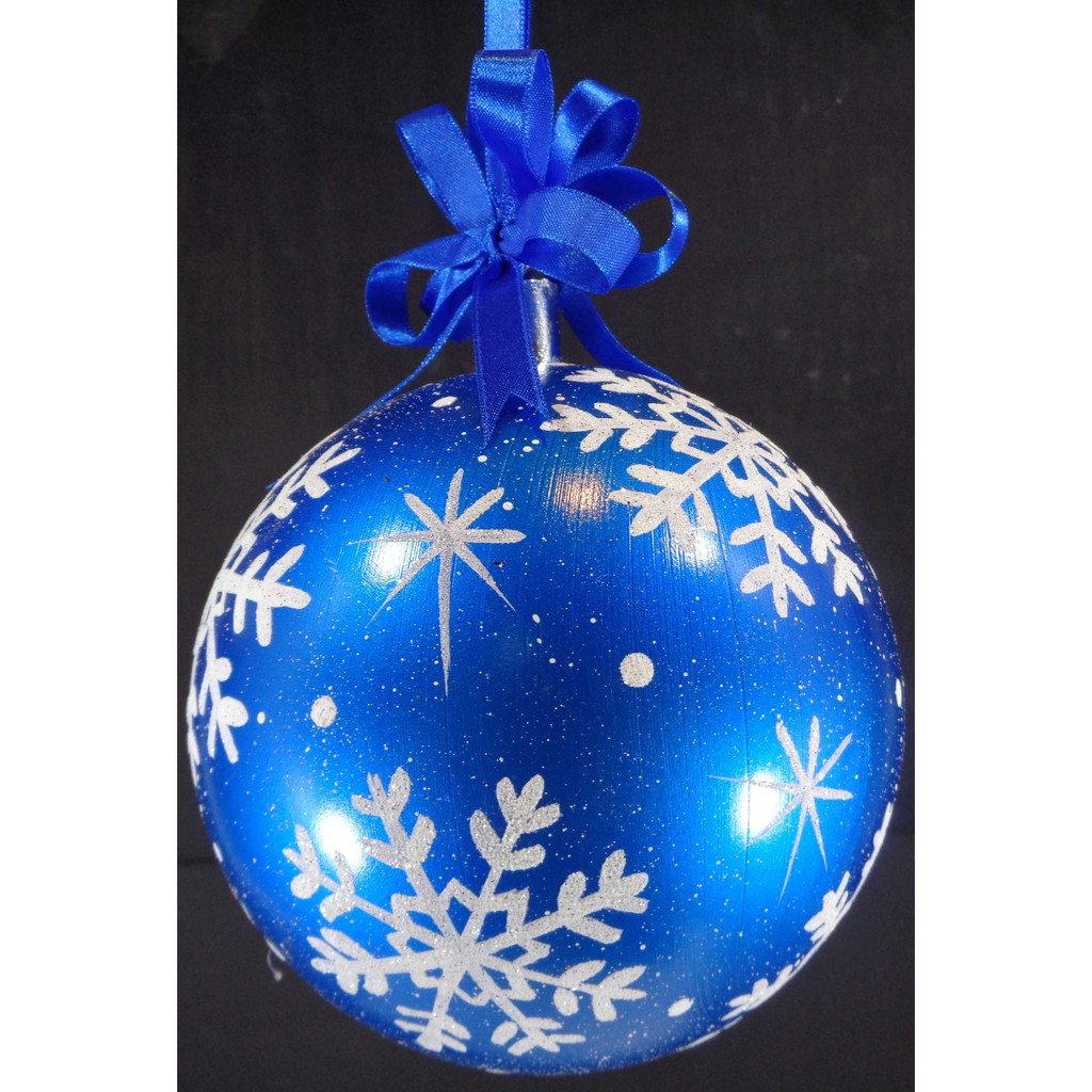 Set of 6pc Plastic Christmas Ornaments with Glitter Design and Organza Ribbon for Xmas Tree Hanging