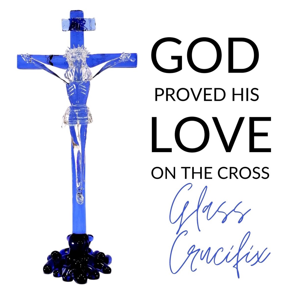 Glass Crucifix with Stand for Altar Big Religious Figurines
