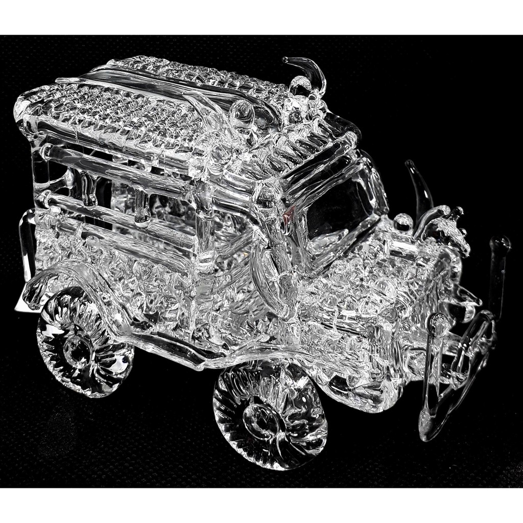 Pyrex Glass Philippine Jeepney Figurine Display Collectors Souvenir Item Home Decor