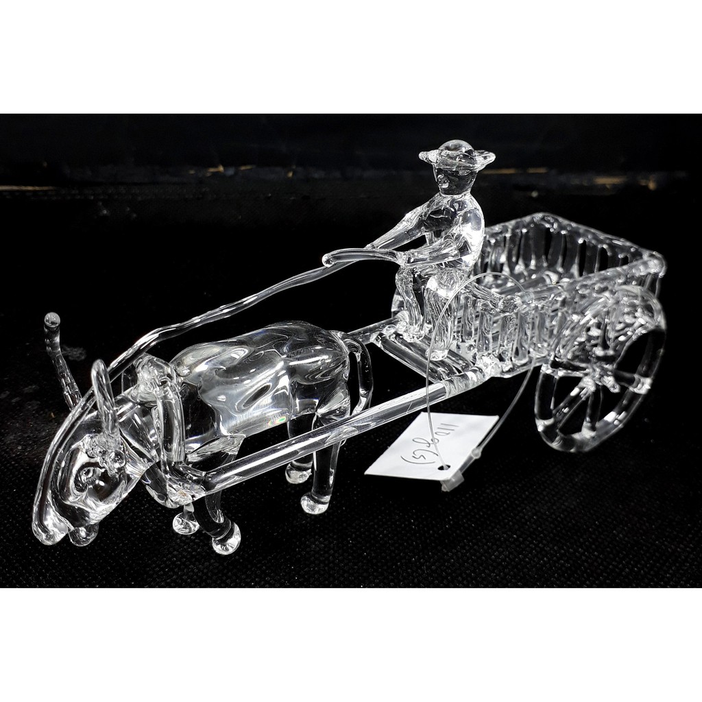 Pyrex Glass Philippine Carabao Cart with Farmer Glass Figurine Display Item Home Decor