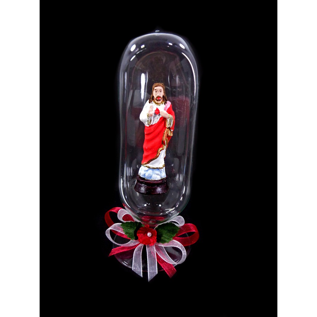 Sacred Heart of Jesus Saint Statue Religious Figurines Home Decor Accents in Glass Dome Clear 7"