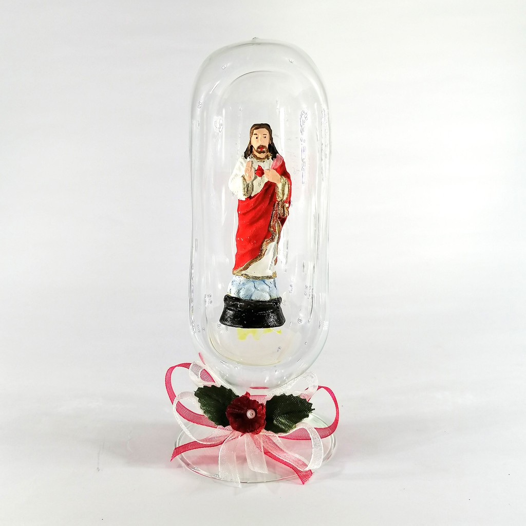 Saint Statue Religious Figurines Home Decor Accents in Glass Dome 7"