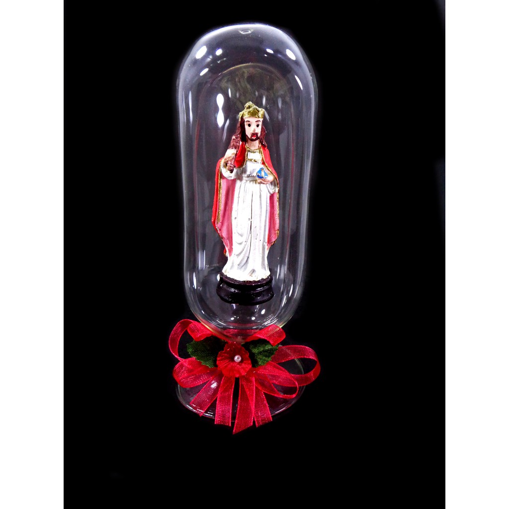 Jesus Christ Statue Religious Figurines Home Decor Accents in Glass Dome Clear 7"