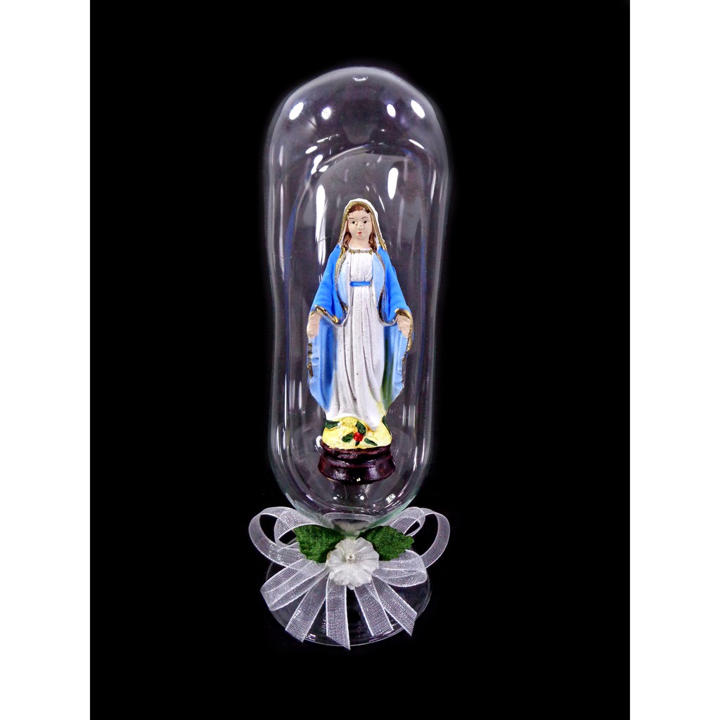 Our Lady of Lourdes Mama Mary Religious Figurines Home Decor Display in Glass Dome 7"