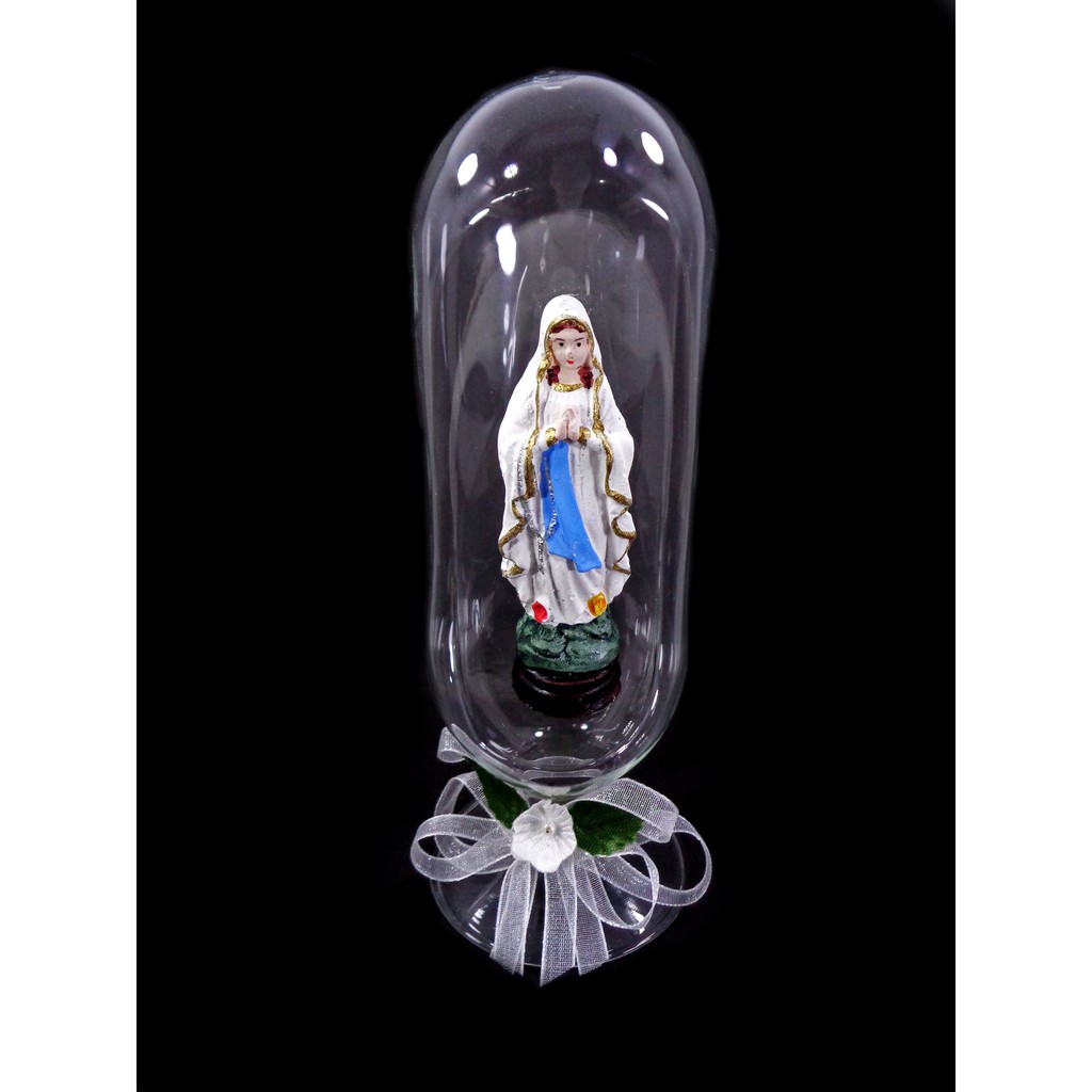 Our Lady of Fatima Mama Mary Religious Figurines Home Decor Display in Glass Dome 7"
