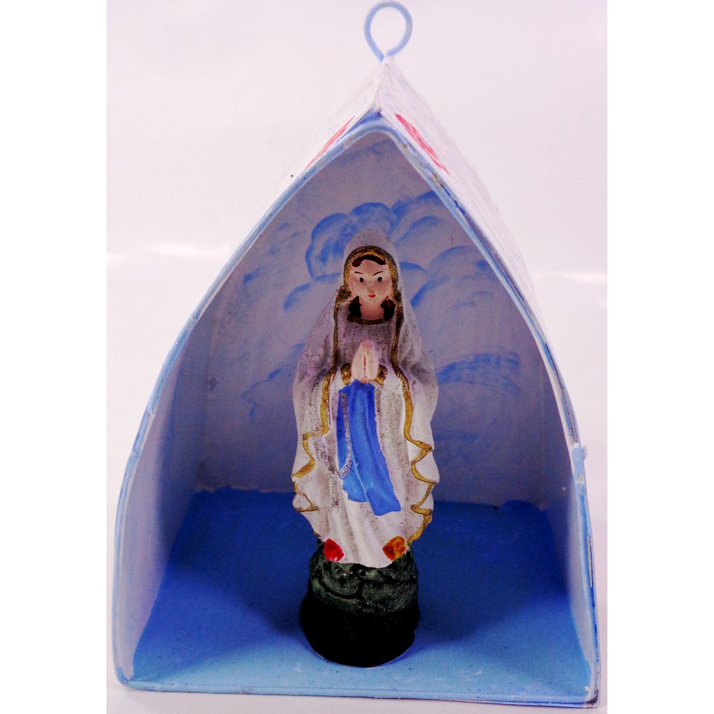 Mama Mary Statue Religious Figurines Home Decor Accents in Tin House Blue