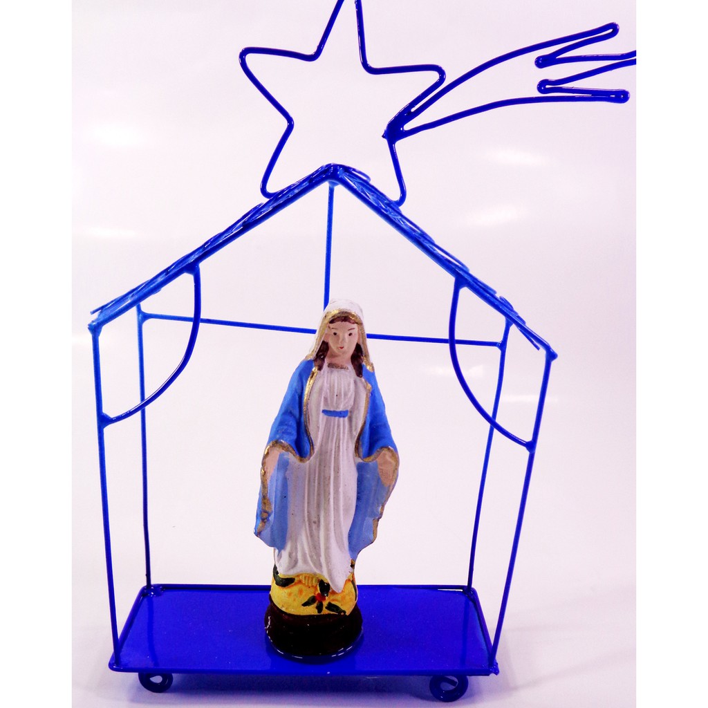 Mama Mary Statue Religious Figurines Home Decor Accents in Tin House Blue