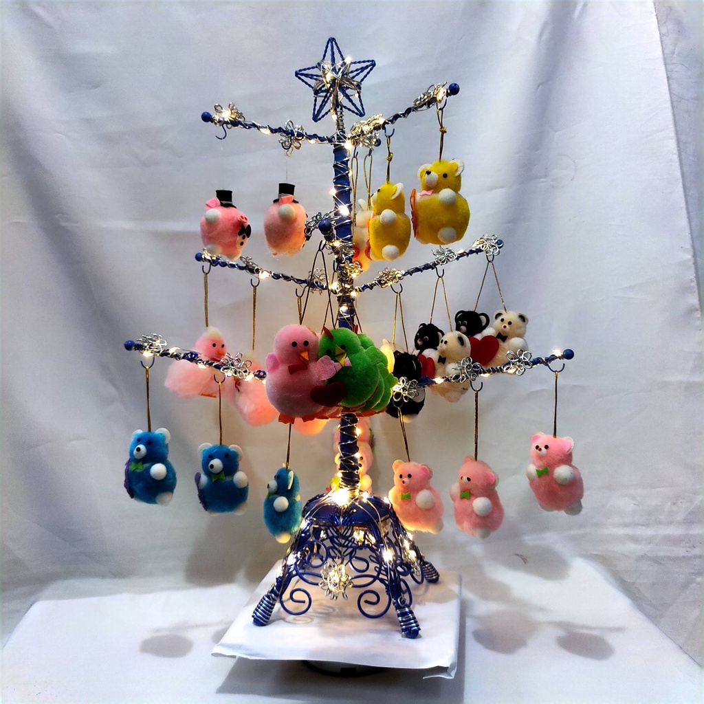Stuffed Toy Set in Mini Tabletop Tree with Led Lights