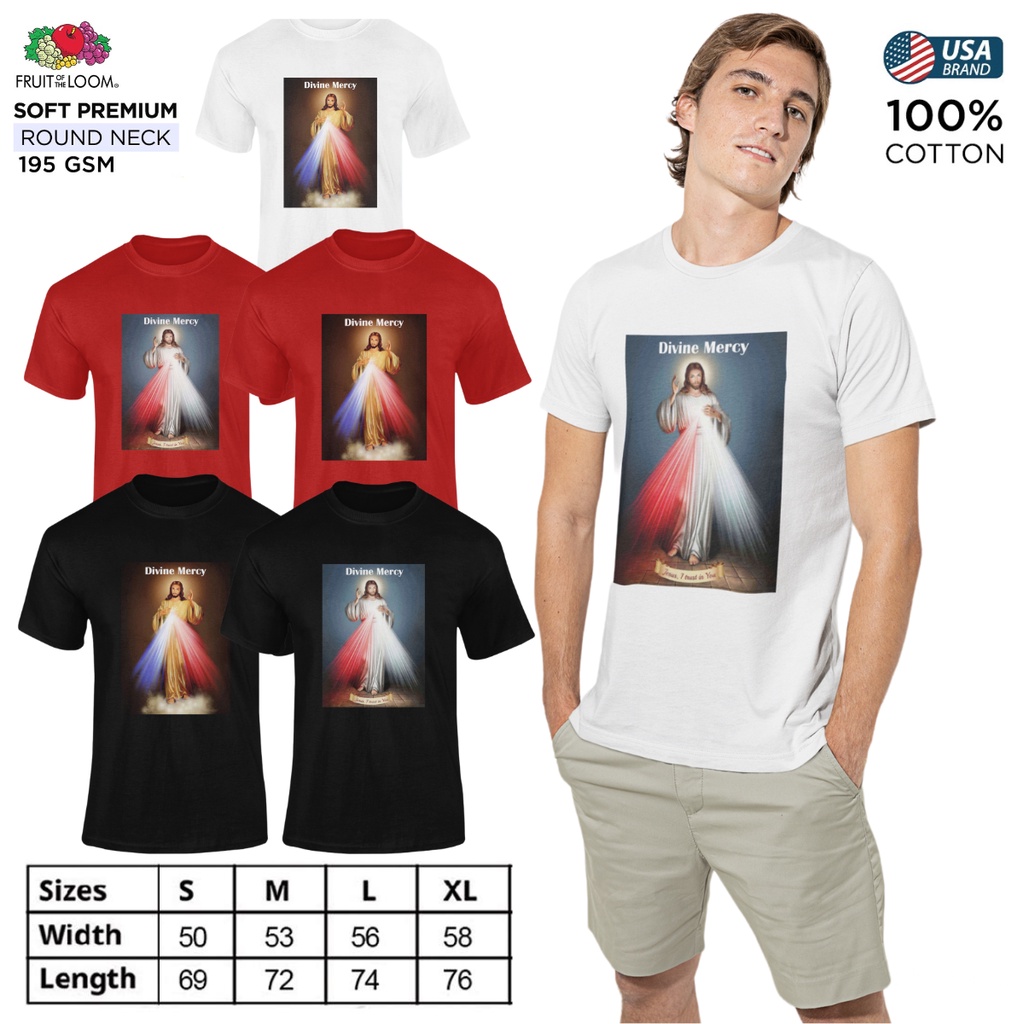 Jesus Tshirt Divine Mercy Fruit of the Loom T-Shirt Round Neck 100% Cotton