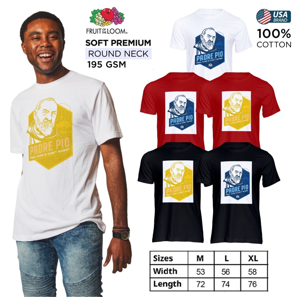 Padre Pio Fruit of the Loom T-Shirt Short Sleeves Round Neck 100% Cotton
