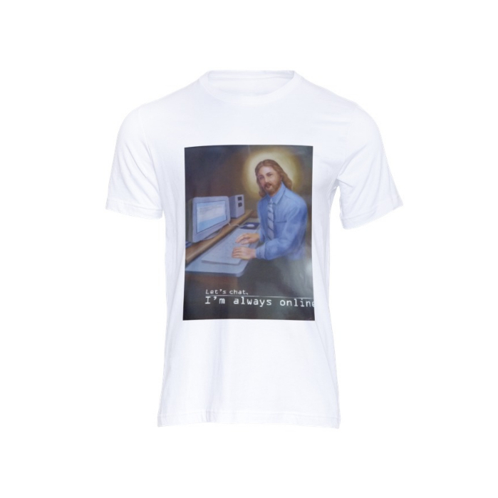 Jesus in Action- Computer, Fashionable T-Shirt Premium, Fruit of the Loom, 100% Cotton