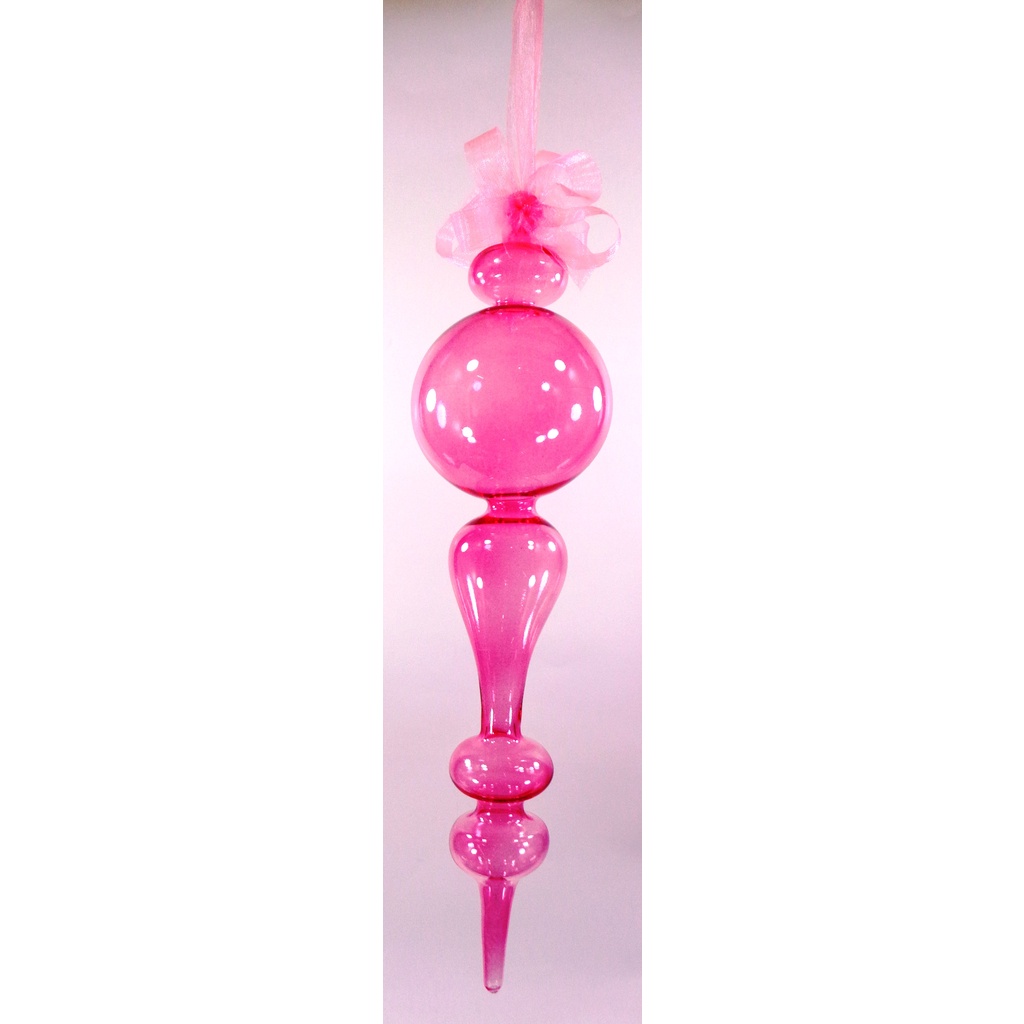 Pink Glass Elongated Christmas Ornaments 6pc Set