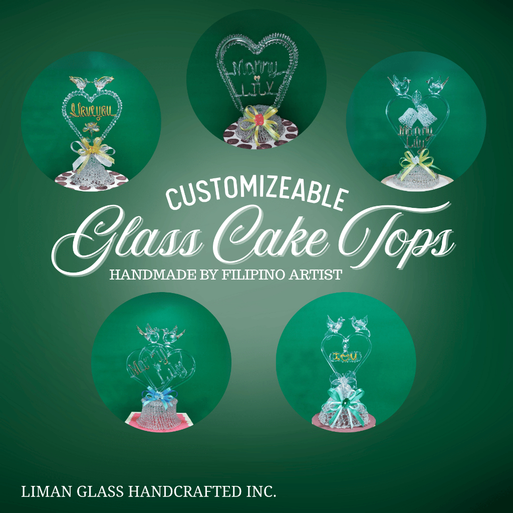 Customizable Handmade Glass Cake Top By Filipino Artist For All Occasions